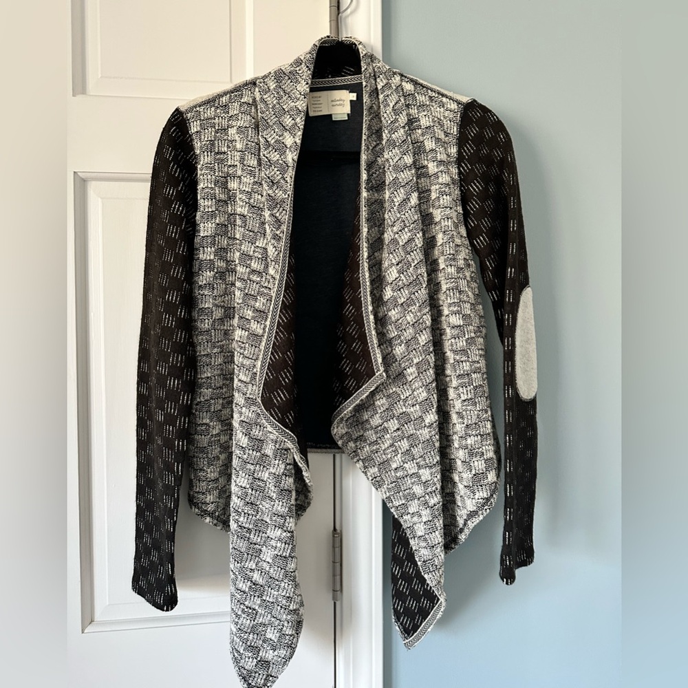 Black and White Open Front Sweater